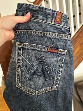 7 For All Mankind Women's Boot Cut Jeans - Medium Wash Blue with Red Tab